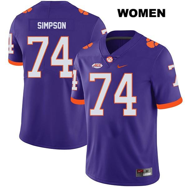 Women's Clemson Tigers #74 John Simpson Stitched Purple Legend Authentic Nike NCAA College Football Jersey HJB6346FJ